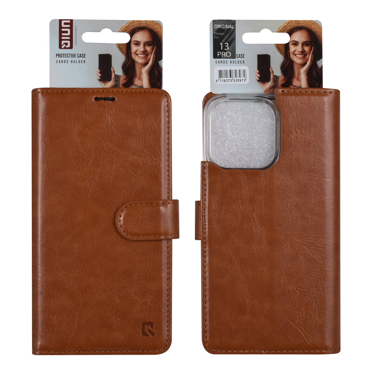 UNIQ Accessory UNIQ Accessory iPhone 13 Pro Book Case hoesje - Pasjeshouder voor 3 pasjes - Magneetsluiting - LichtBruin, foto 5 van 5