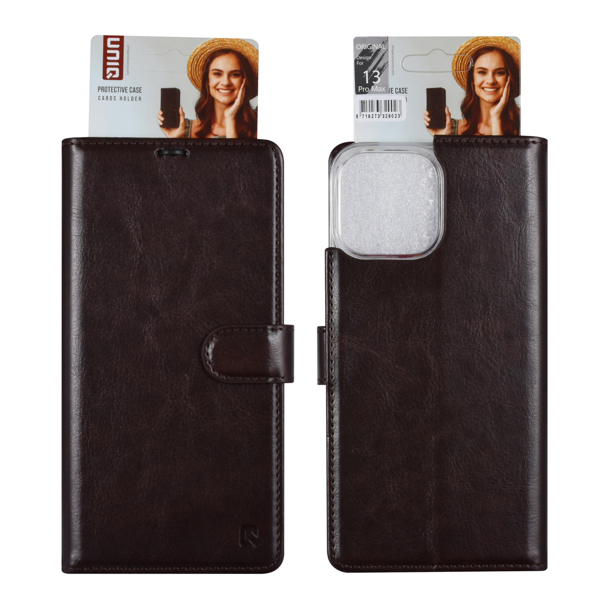 UNIQ Accessory UNIQ Accessory iPhone 13 Pro Max Book Case hoesje - Pasjeshouder voor 3 pasjes - Magneetsluiting - DonkerBruin, foto 5 van 5