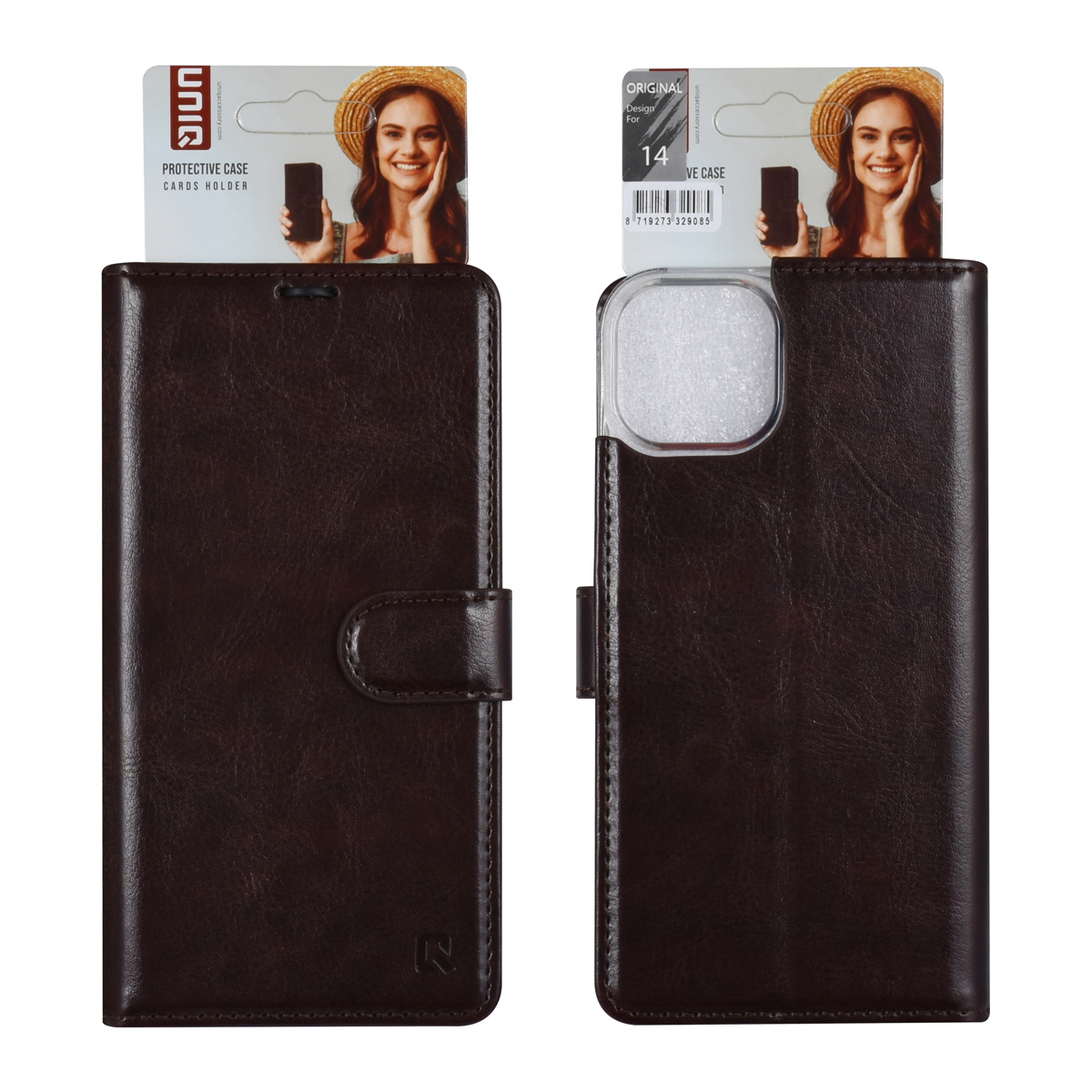 UNIQ Accessory UNIQ Accessory iPhone 14 & 13 Book Case hoesje - Pasjeshouder voor 3 pasjes - Magneetsluiting - Hanger - DonkerBruin, foto 5 van 5