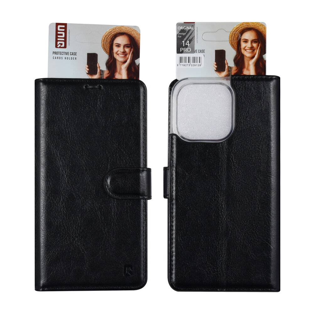 UNIQ Accessory UNIQ Accessory iPhone 14 Pro Booktype Case - Card holder for 3 cards - Magnetic closure - Black UNIQ Accessory UNIQ Accessory iPhone 14 Pro Booktype Case - Card holder for 3 cards - Magnetic closure - Black