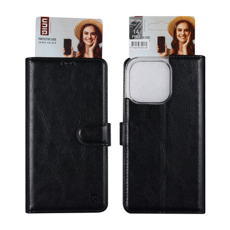 UNIQ Accessory UNIQ Accessory iPhone 14 Pro Booktype Case - Card holder for 3 cards - Magnetic closure - Black UNIQ Accessory UNIQ Accessory iPhone 14 Pro Booktype Case - Card holder for 3 cards - Magnetic closure - Black