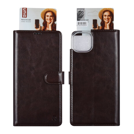 UNIQ Accessory UNIQ Accessory iPhone 14 & 15 Plus Book-Case hul - Kartenhalter fur 3 Karten - Magnetverschluss - Dunkelbraun UNIQ Accessory UNIQ Accessory iPhone 14 & 15 Plus Book-Case hul - Kartenhalter fur 3 Karten - Magnetverschluss - Dunkelbraun