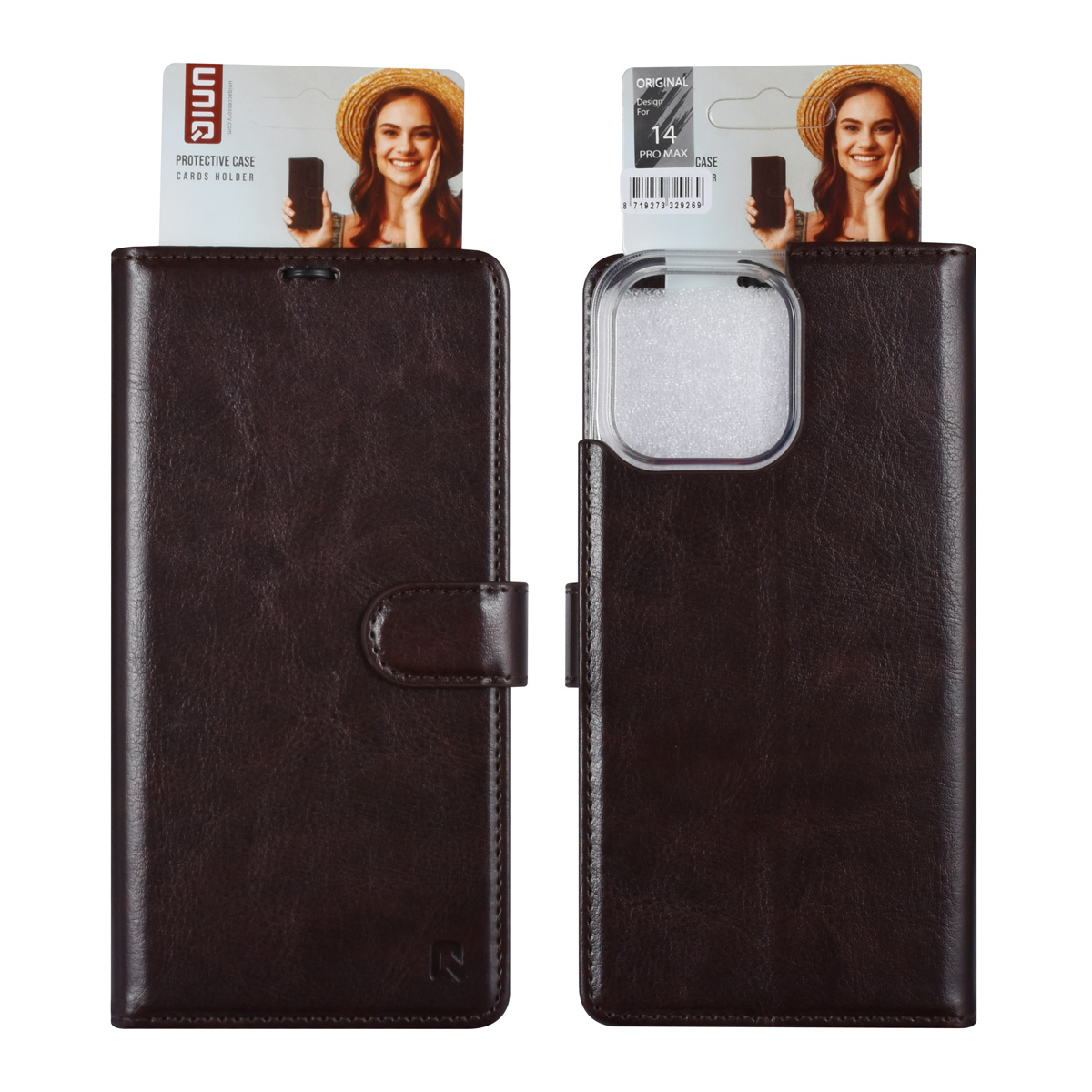 UNIQ Accessory UNIQ Accessory iPhone 14 Pro Max Book Case hoesje - Pasjeshouder voor 3 pasjes - Hanger - DonkerBruin, foto 5 van 5