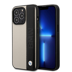 BMW iPhone 14 Pro Hardcase Backcover - Textured & Logo Stripe - Beige
