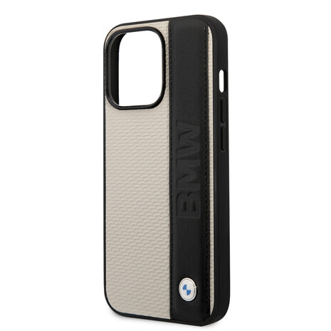 BMW BMW iPhone 14 Pro Hardcase-Rückseite - Textured & Logo Stripe - Beige BMW BMW iPhone 14 Pro Hardcase-Rückseite - Textured & Logo Stripe - Beige