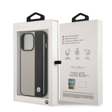 BMW BMW iPhone 14 Pro Hardcase-Rückseite - Textured & Logo Stripe - Beige BMW BMW iPhone 14 Pro Hardcase-Rückseite - Textured & Logo Stripe - Beige