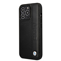 BMW BMW coque arrière rigide pour iPhone 14 Pro Max - Textured & Logo Stripe - Noir