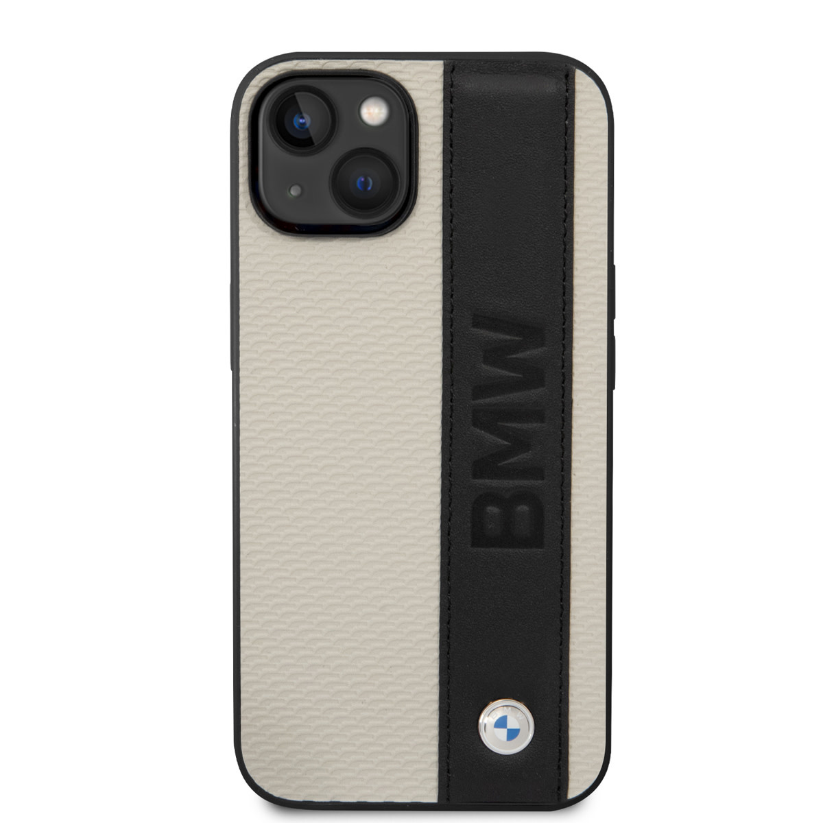 BMW BMW iPhone 14 & 15 Plus Hardcase Backcover - Textured & Logo Stripe - Beige, foto 3 van 6