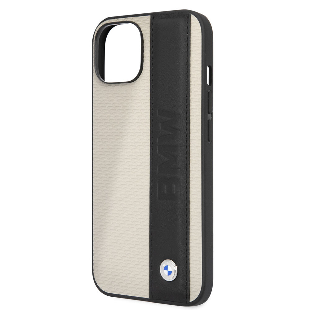 BMW BMW coque arriere rigide pour iPhone 14 & 15 Plus - Textured & Logo Stripe - Beige BMW BMW coque arriere rigide pour iPhone 14 & 15 Plus - Textured & Logo Stripe - Beige