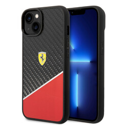 Ferrari iPhone 14 & 15 Plus Hardcase-Ruckseite - Carbon - Stripe - Rot