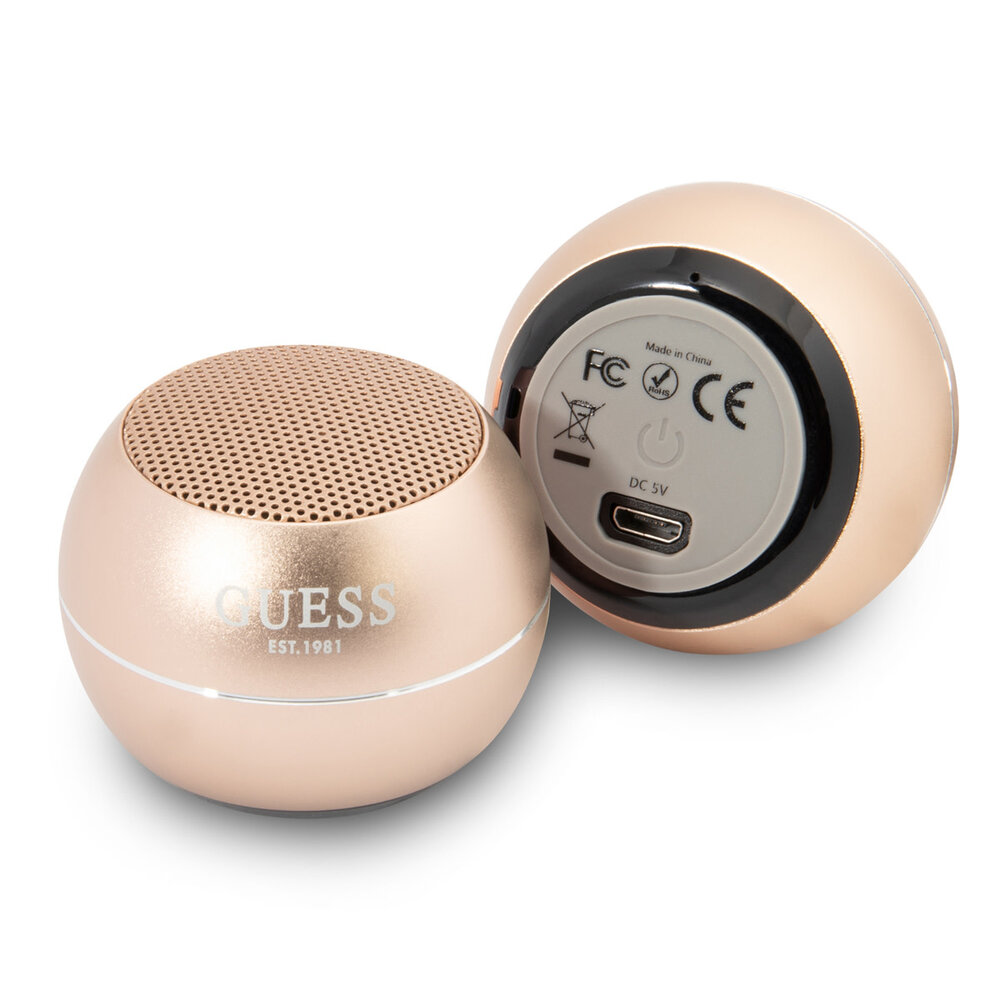 Guess Guess Mini Bluetooth Speaker - 3W vermogen & 4 uur speeltijd - Goud Guess Guess Mini Bluetooth Speaker - 3W vermogen & 4 uur speeltijd - Goud