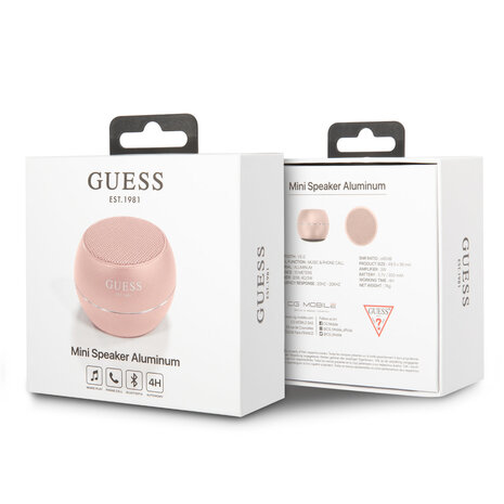Guess Guess Mini Bluetooth Speaker - Puissance de 3 W et 4 heures d'autonomie - Rose Guess Guess Mini Bluetooth Speaker - Puissance de 3 W et 4 heures d'autonomie - Rose