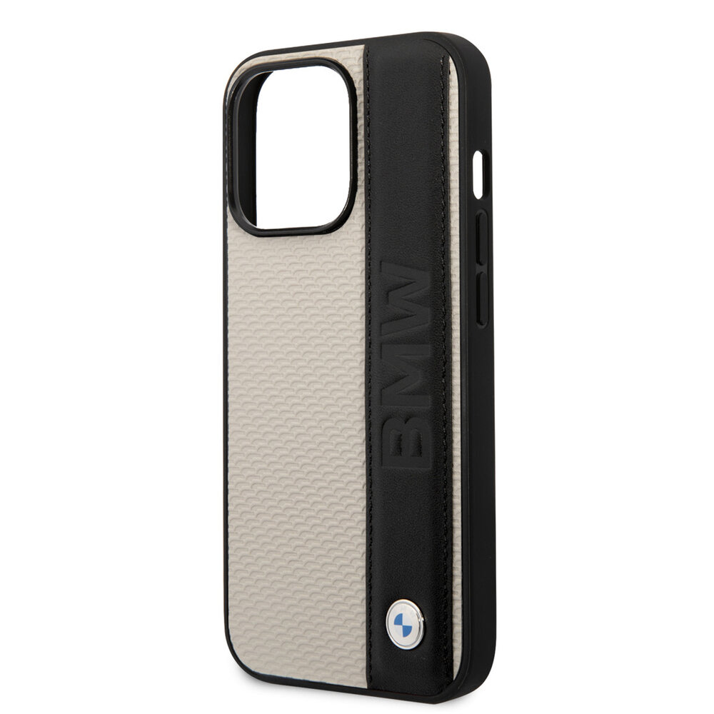BMW BMW iPhone 14 Pro Hardcase-Rückseite - Textured & Logo Stripe - Beige BMW BMW iPhone 14 Pro Hardcase-Rückseite - Textured & Logo Stripe - Beige