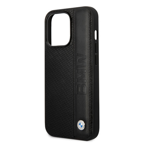 BMW BMW coque arrière rigide pour iPhone 14 Pro Max - Textured & Logo Stripe - Noir