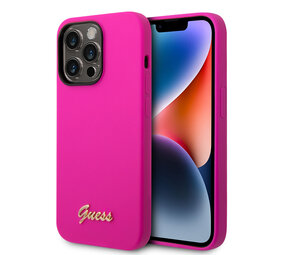 Guess Guess iPhone 14 Pro Silicone Backcover - Metal logo - Fuchsia