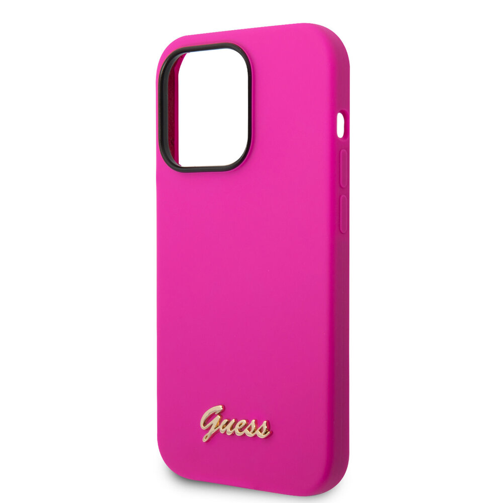 Guess Guess coque en silicone pour iPhone 14 Pro - Metal logo - Fuchsia