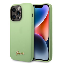 Guess iPhone 14 Pro Silikonhülle - Metal logo - Grün