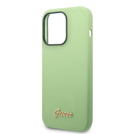 Guess Guess coque en silicone pour iPhone 14 Pro - Metal logo - Vert