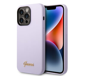 Guess Guess iPhone 14 Pro Silicone Backcover - Metal logo - Purple