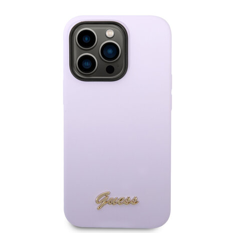 Guess Guess iPhone 14 Pro Silicone Backcover - Metal logo - Purple