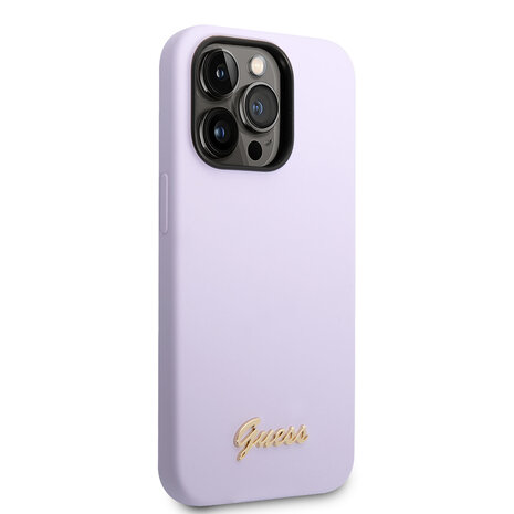 Guess Guess coque en silicone pour iPhone 14 Pro - Metal logo - Violet