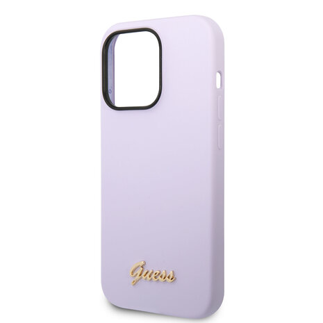 Guess Guess iPhone 14 Pro Silicone Backcover - Metal logo - Purple