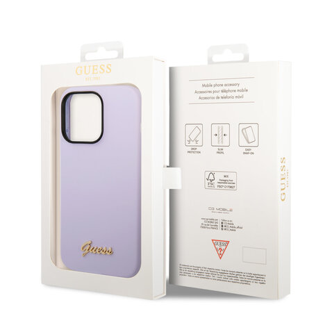 Guess Guess iPhone 14 Pro Silicone Backcover - Metal logo - Purple