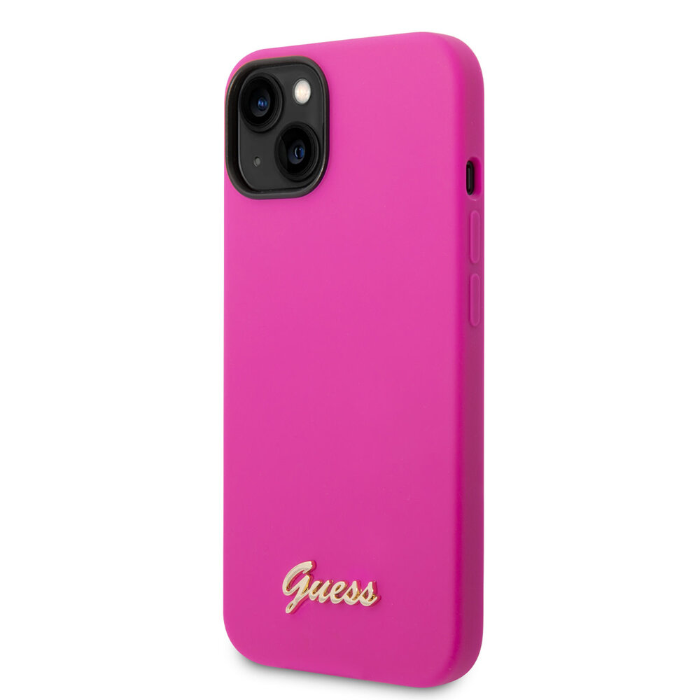 Guess Guess iPhone 14 & 15 Plus Silicone Backcover - Metal logo - Fuchsia
