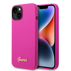 Guess iPhone 14 & 15 Plus Silicone Backcover - Metal logo - Fuchsia