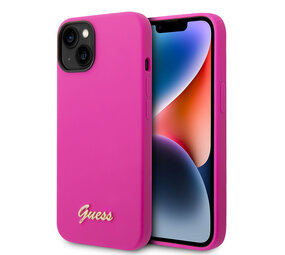 Guess Guess iPhone 14 & 15 Plus Silicone Backcover - Metal logo - Fuchsia
