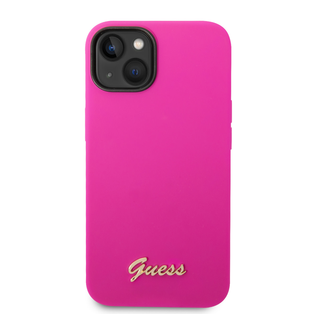 Guess Guess iPhone 14 & 15 Plus Silicone Backcover - Metal logo - Fuchsia, foto 3 van 6