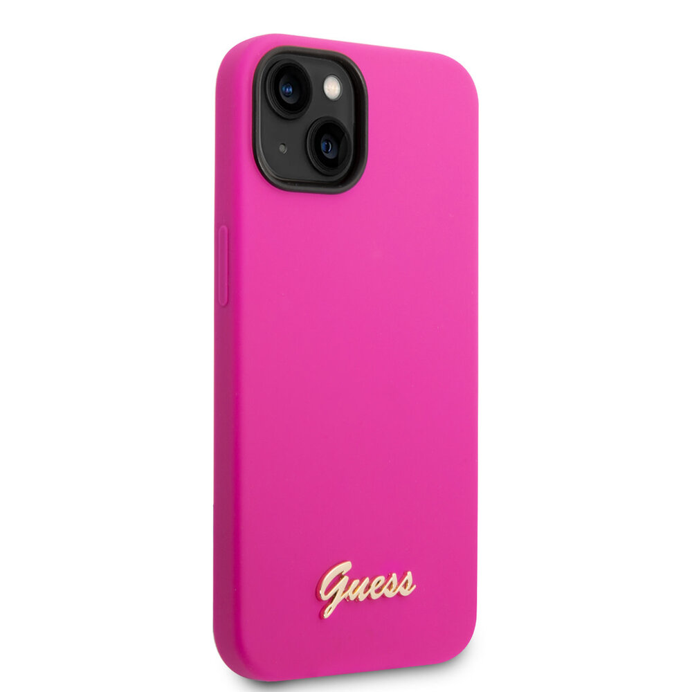 Guess Guess coque en silicone pour iPhone 14 & 15 Plus - Metal logo - Fuchsia