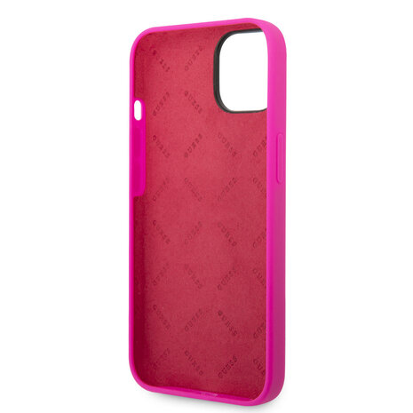 Guess Guess coque en silicone pour iPhone 14 & 15 Plus - Metal logo - Fuchsia
