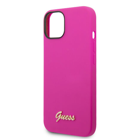 Guess Guess iPhone 14 & 15 Plus Silicone Backcover - Metal logo - Fuchsia