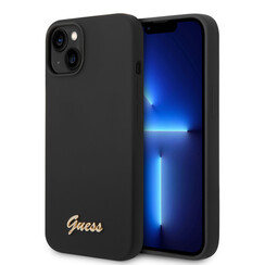 Guess iPhone 14 & 15 Plus Silicone Backcover - Metal logo - Black