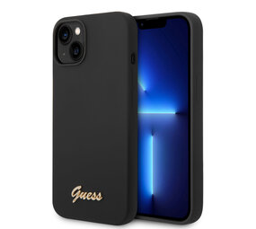 Guess Guess iPhone 14 & 15 Plus Silicone Backcover - Metal logo - Zwart