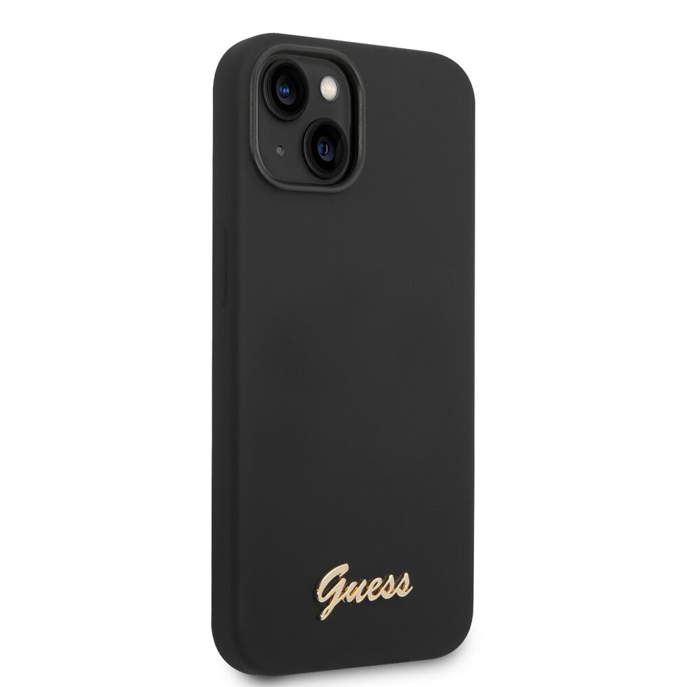 Guess Guess iPhone 14 & 15 Plus Silicone Backcover - Metal logo - Zwart