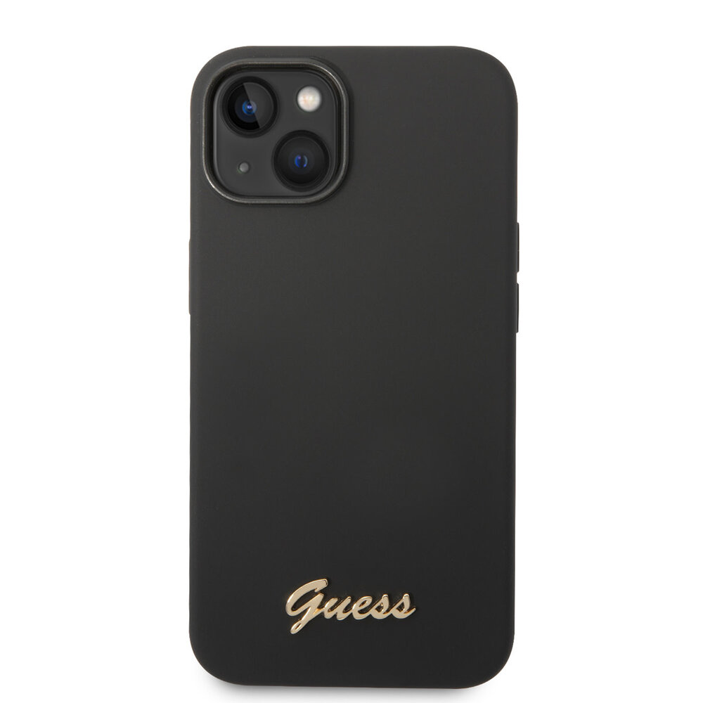 Guess Guess iPhone 14 & 15 Plus Silicone Backcover - Metal logo - Zwart