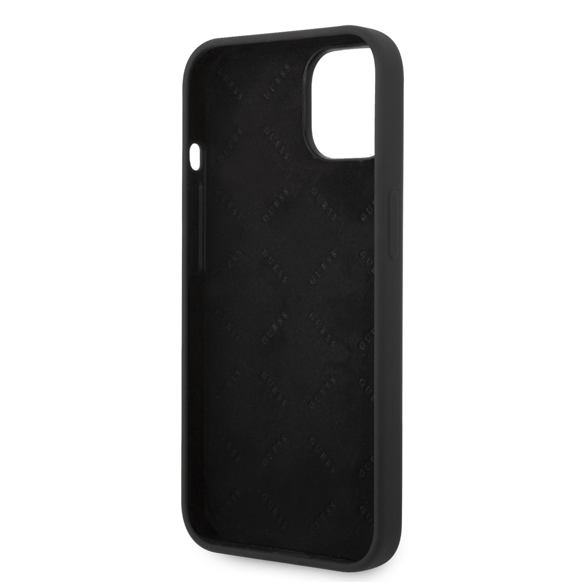 Guess Guess iPhone 14 & 15 Plus Silicone Backcover - Metal logo - Zwart, foto 6 van 6