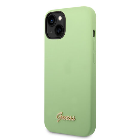 Guess Guess coque en silicone pour iPhone 14 & 15 Plus - Metal logo - Vert