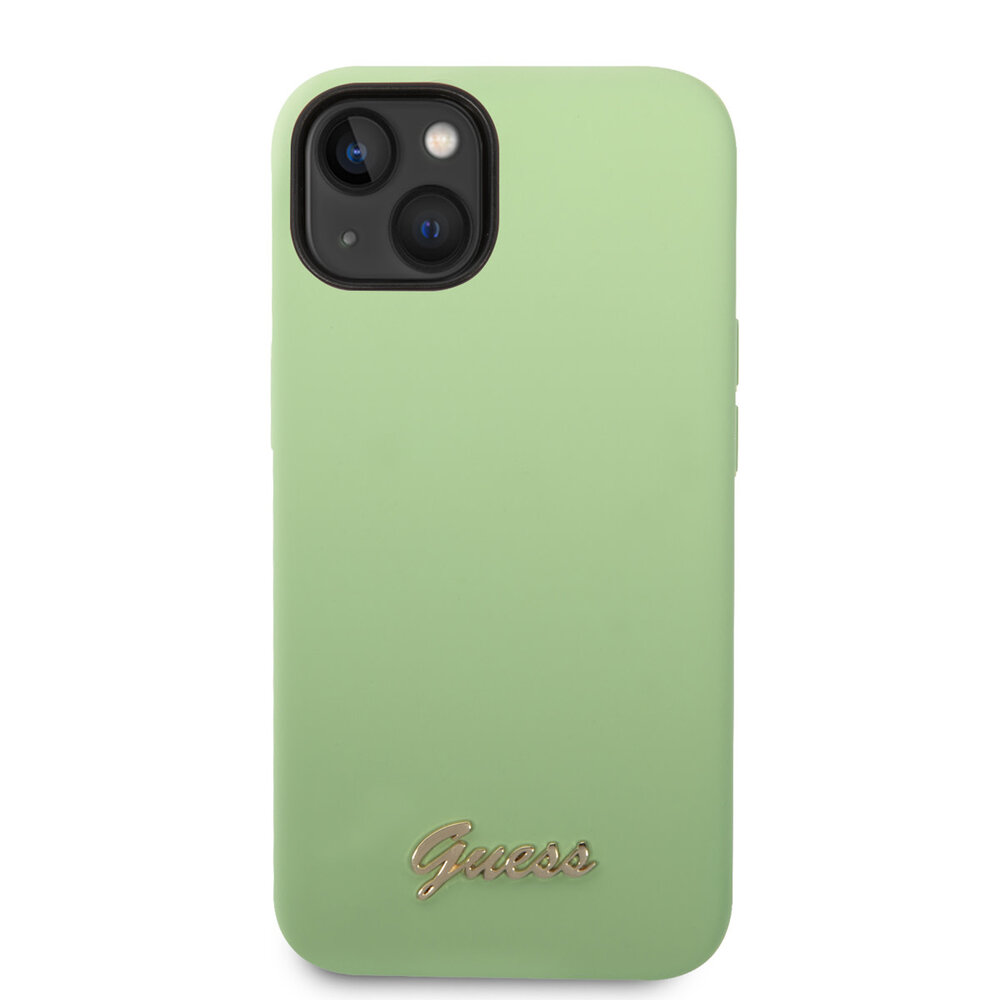 Guess Guess iPhone 14 & 15 Plus Silicone Backcover - Metal logo - Groen