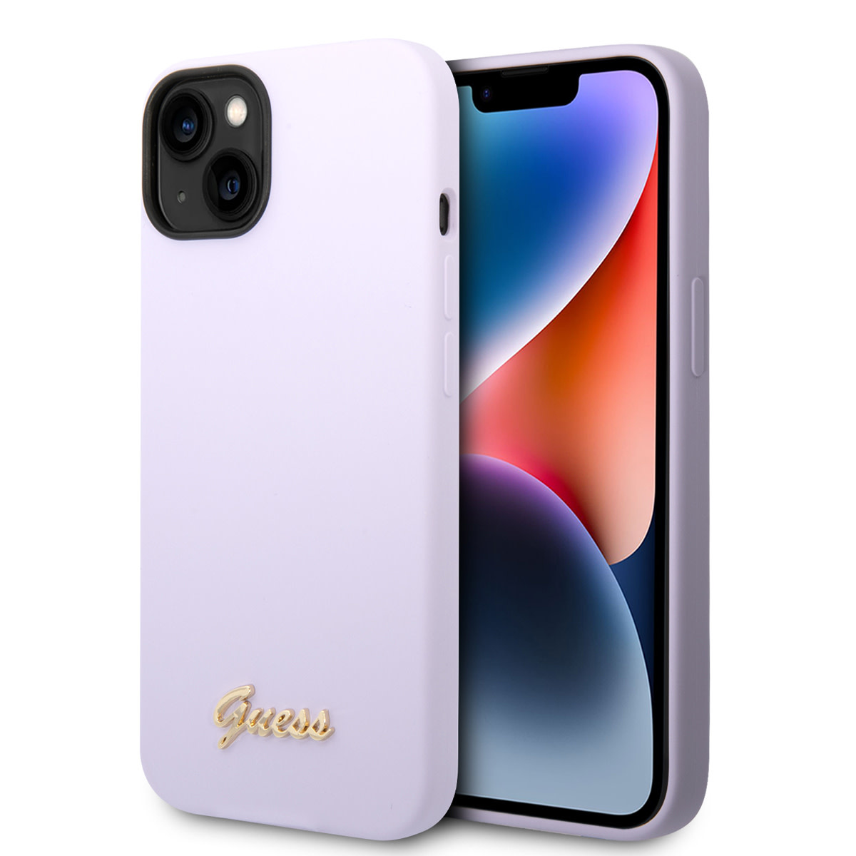 Guess Guess iPhone 14 & 15 Plus Silicone Backcover - Metal logo - Paars