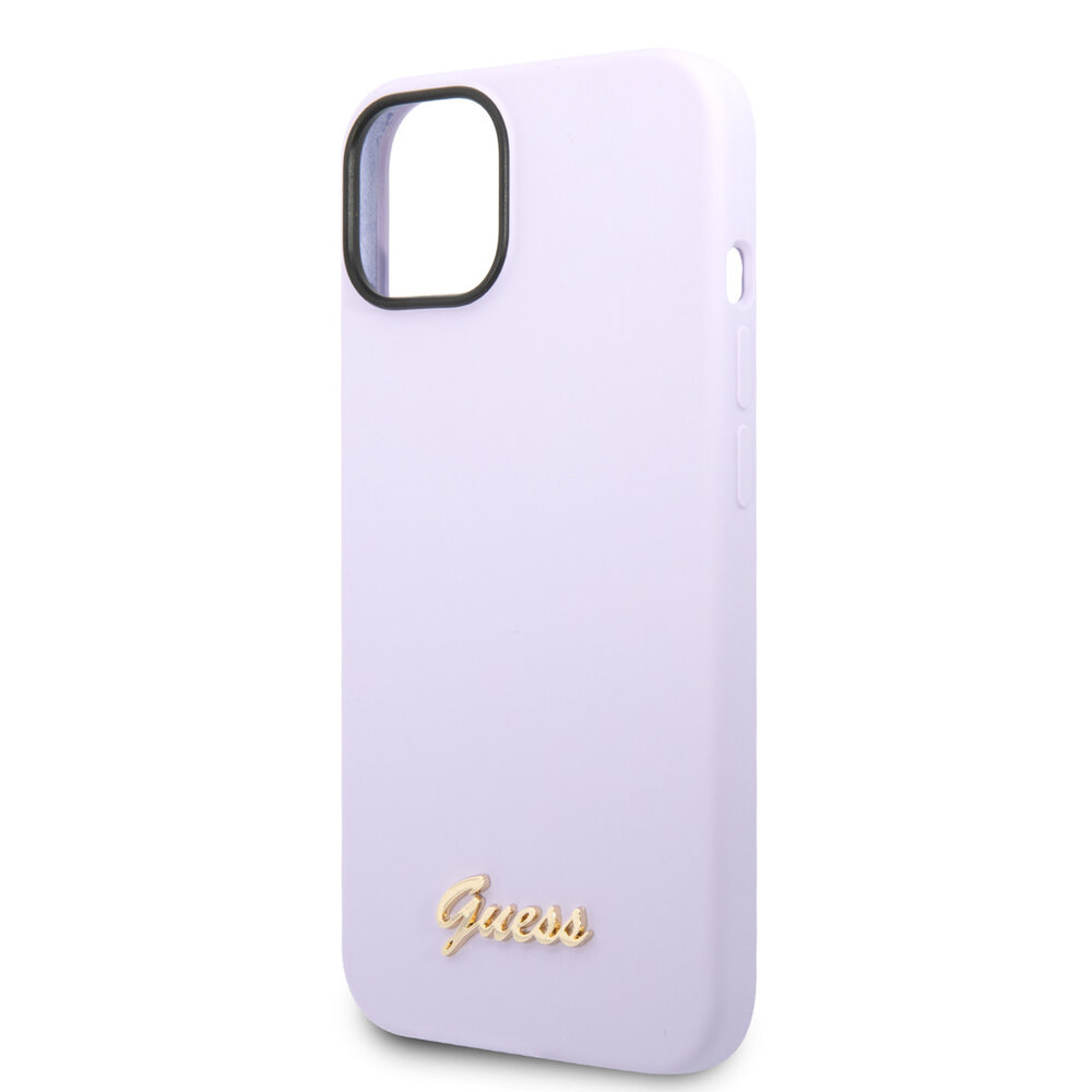 Guess Guess iPhone 14 & 15 Plus Silicone Backcover - Metal logo - Paars