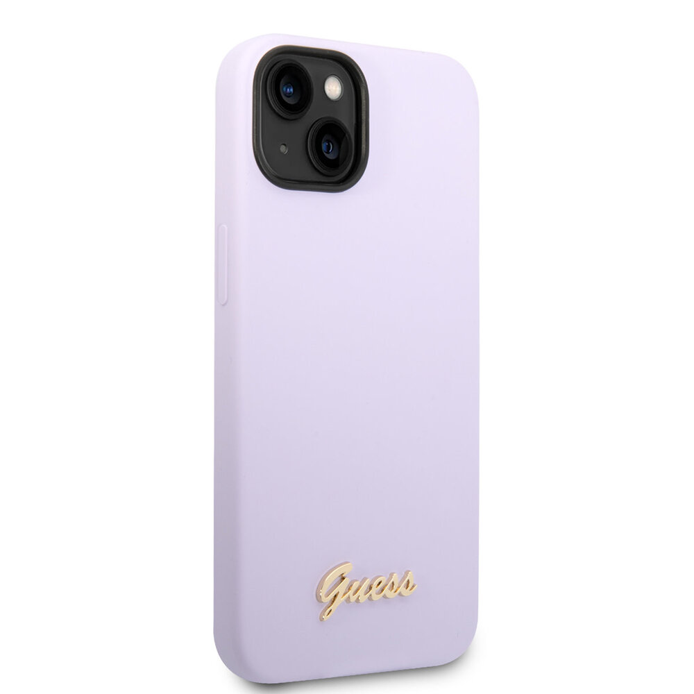 Guess Guess coque en silicone pour iPhone 14 & 15 Plus - Metal logo - Violet