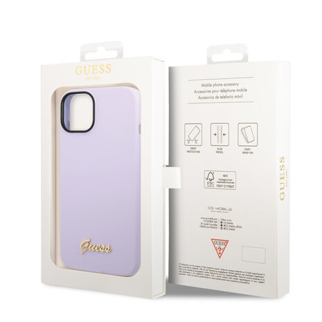 Guess Guess iPhone 14 & 15 Plus Silicone Backcover - Metal logo - Paars