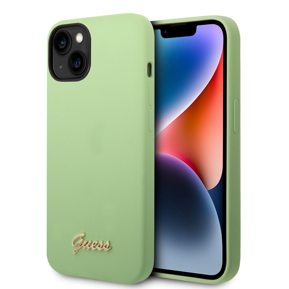 Guess Guess coque en silicone pour iPhone 14 & 13 - Metal logo - Vert