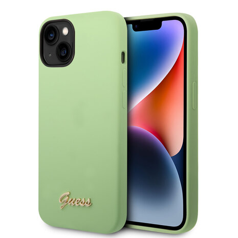 Guess Guess coque en silicone pour iPhone 14 & 13 - Metal logo - Vert