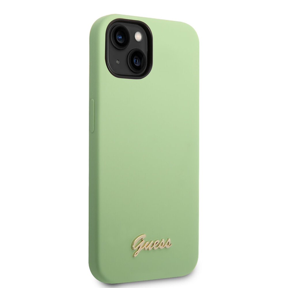 Guess Guess coque en silicone pour iPhone 14 & 13 - Metal logo - Vert