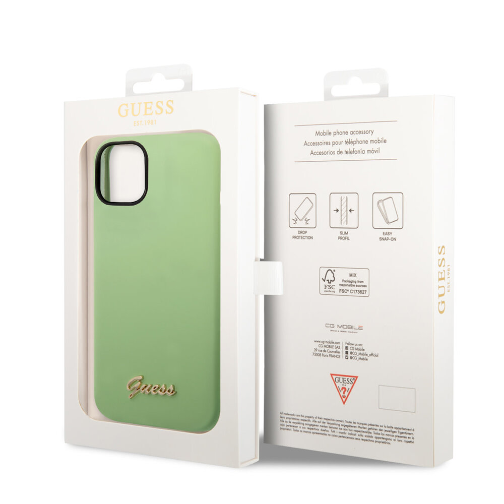 Guess Guess iPhone 14 & 13 Silicone Backcover - Metal logo - Green