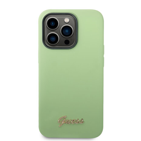 Guess Guess coque en silicone pour iPhone 14 Pro Max - Metal logo - Vert